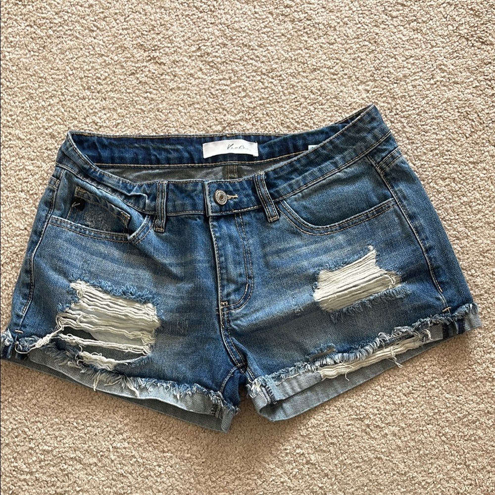 Blue Distressed Denim Shorts
